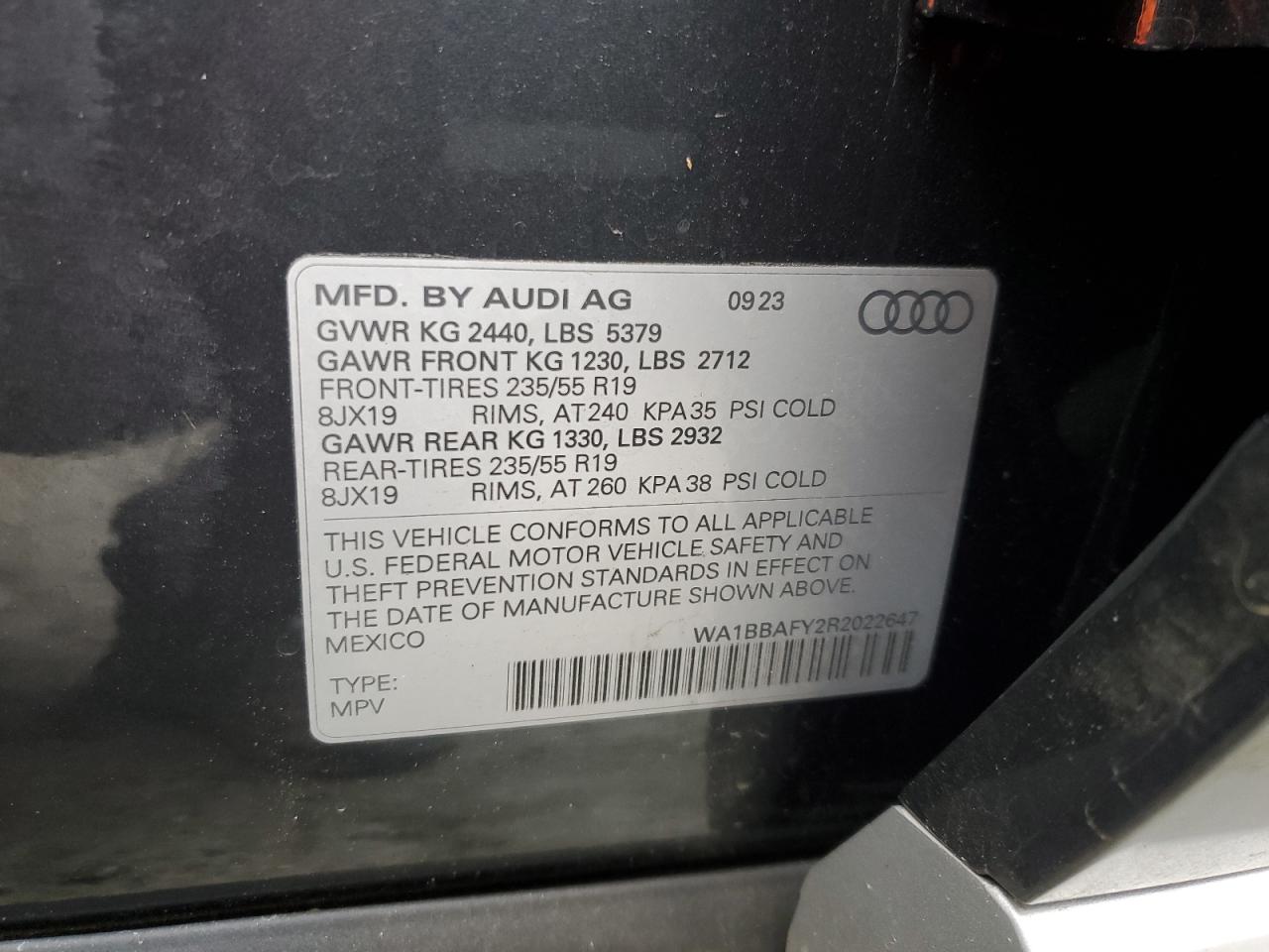 2024 AUDI Q5 PREMIUM PLUS 40 VIN:WA1BBAFY2R2022647