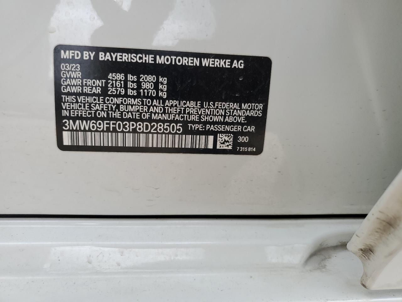 2023 BMW 330I VIN:WP0AA2A8XNS255297