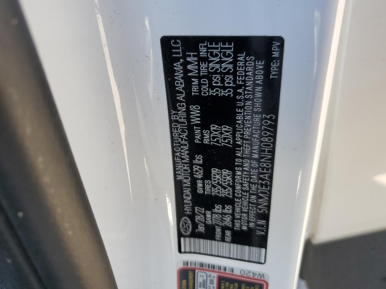 2022 HYUNDAI TUCSON LIMITED VIN:5NMJE3AE8NH089793