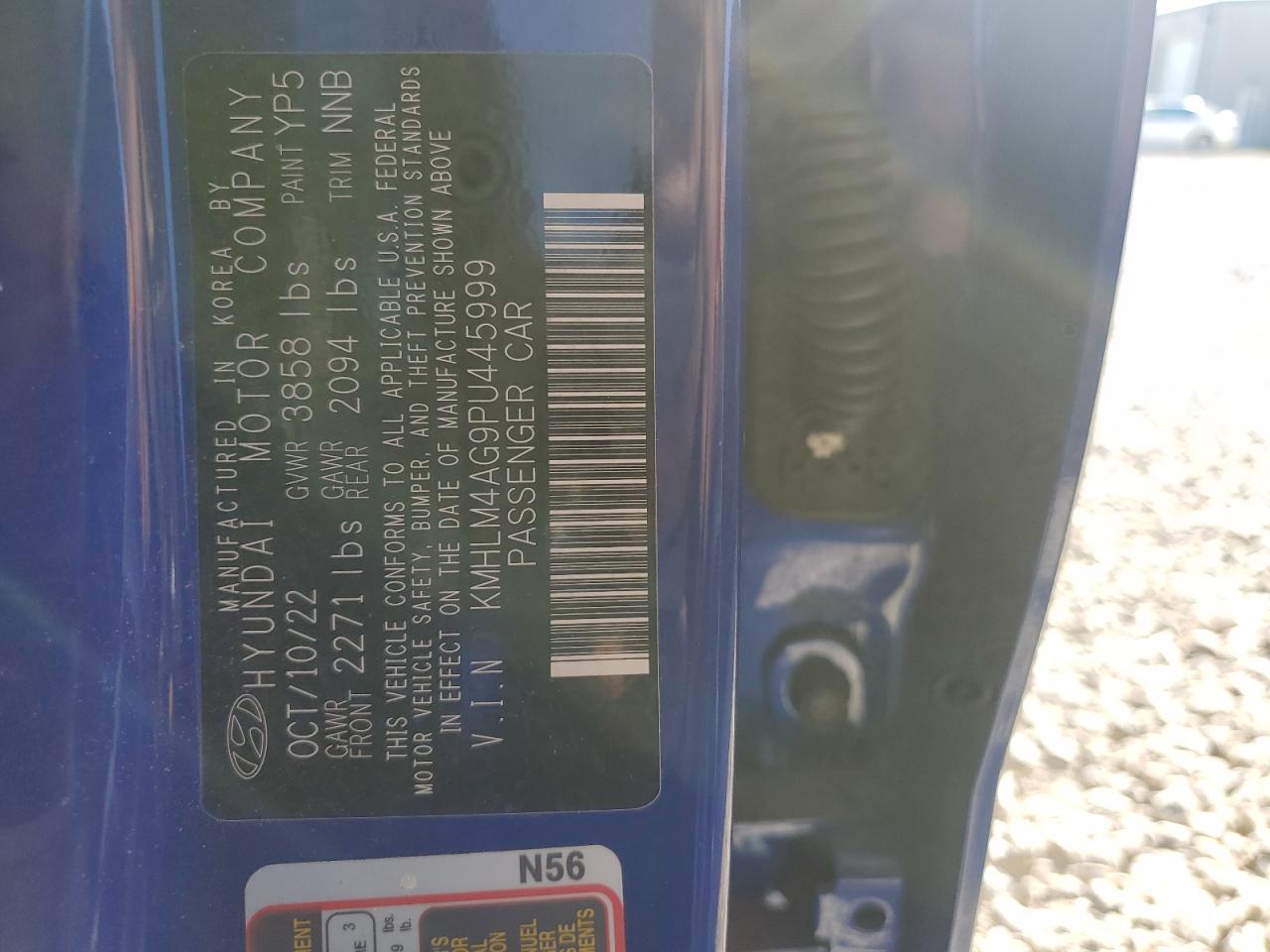 2023 HYUNDAI ELANTRA SEL VIN:KMHLM4AG9PU445999