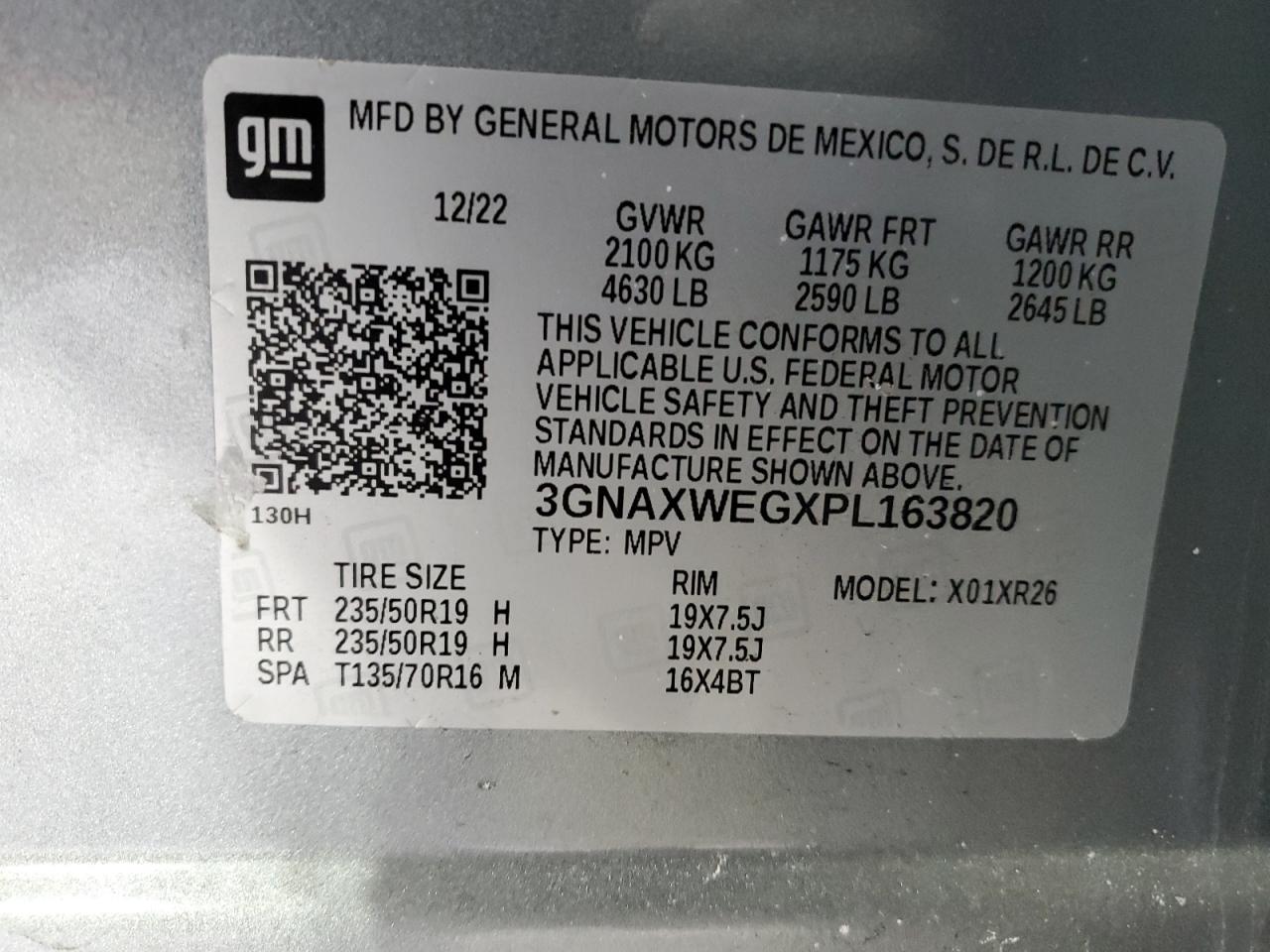 2023 CHEVROLET EQUINOX RS VIN:3GNAXWEGXPL163820