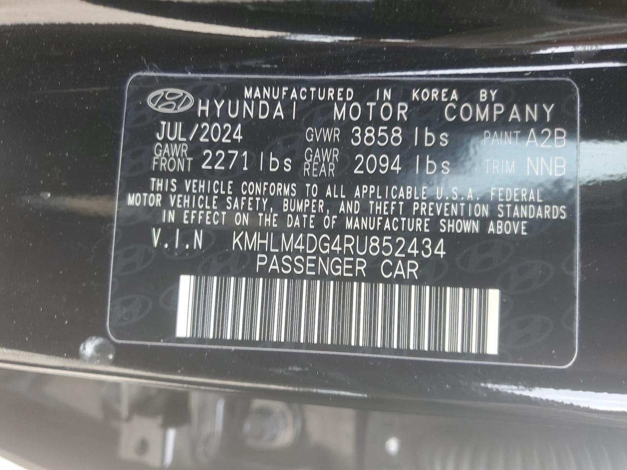 2024 HYUNDAI ELANTRA SEL VIN:KMHLM4DG4RU852434