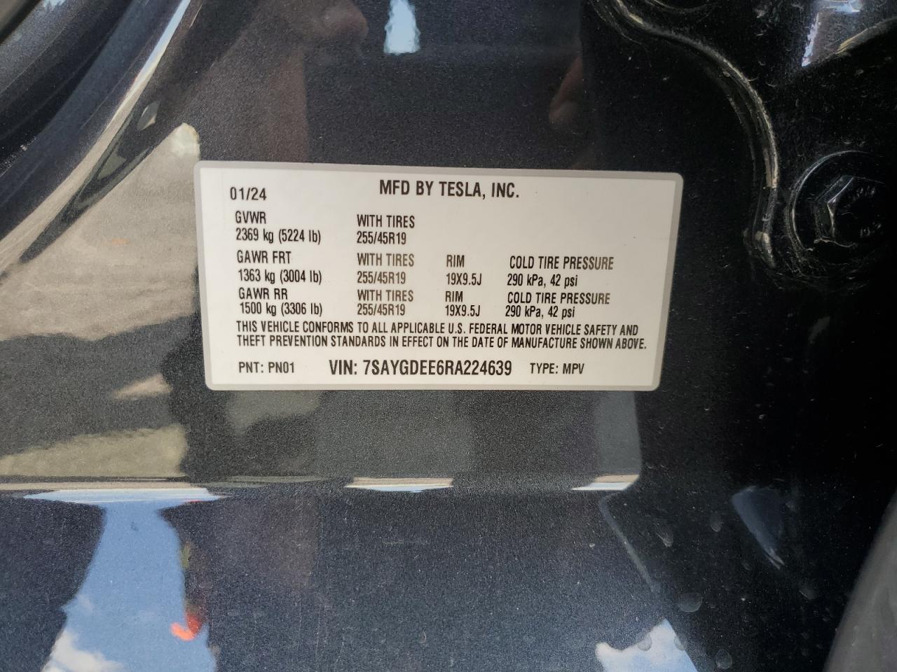 2024 TESLA MODEL Y VIN:7SAYGDEE6RA224639