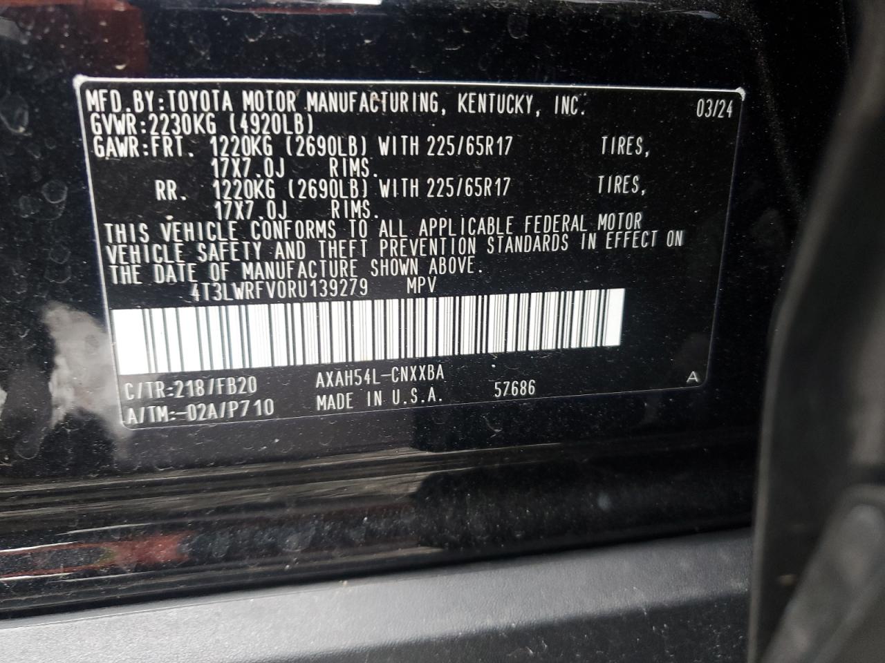 2024 TOYOTA RAV4 LE VIN:4T3LWRFV0RU139279