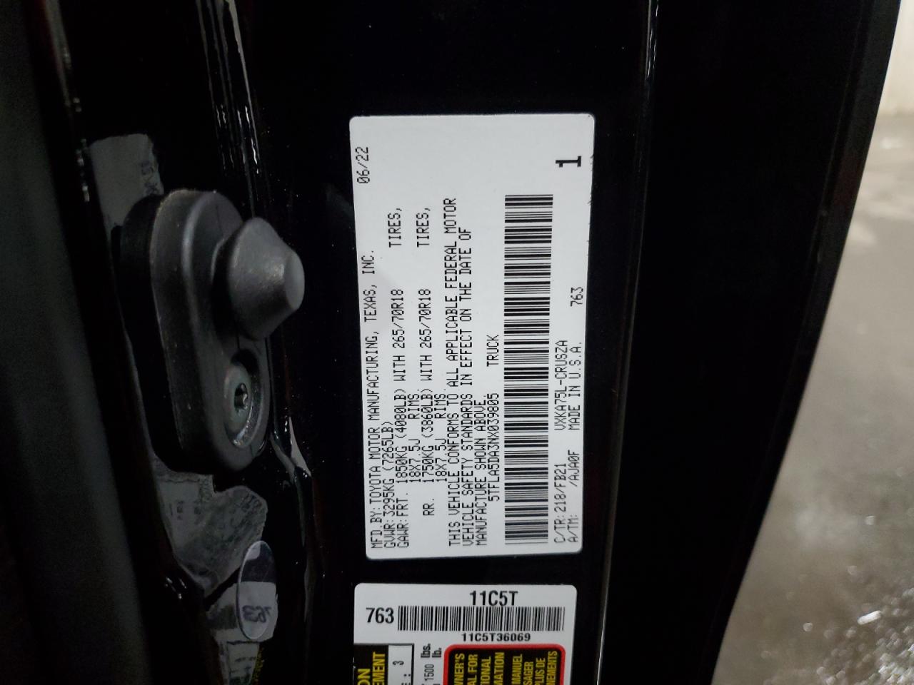 2022 TOYOTA TUNDRA DOUBLE CAB SR VIN:5TFLA5DA3NX039805