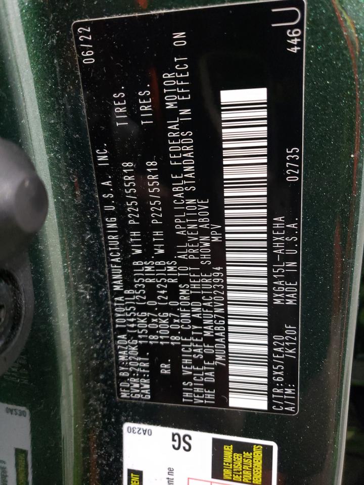 2022 TOYOTA COROLLA CROSS XLE VIN:7MUDAABG7NV023994