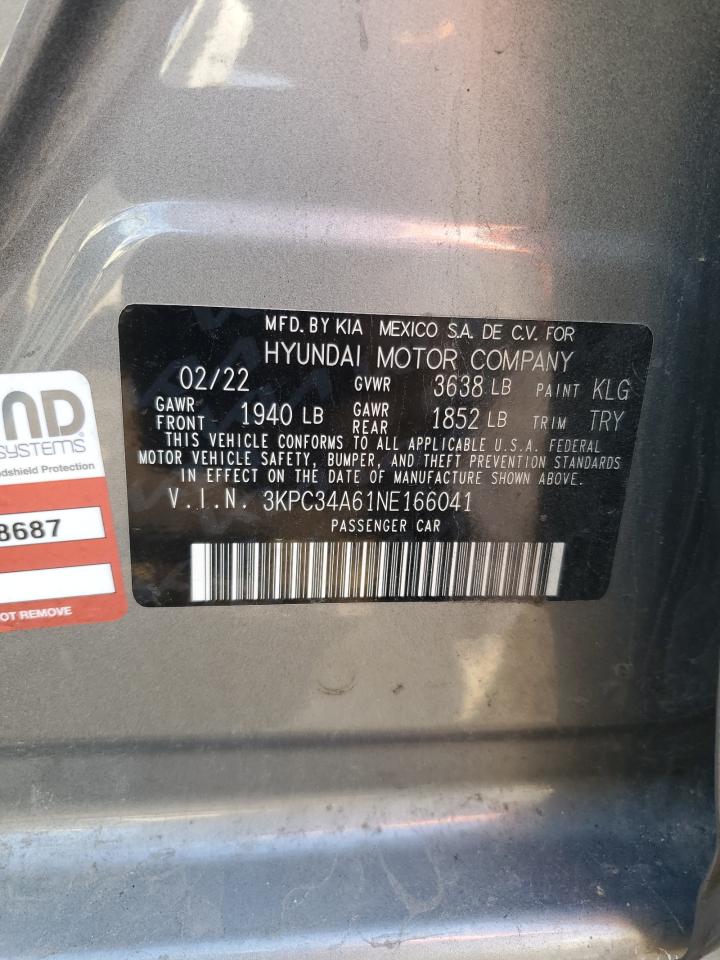 2022 HYUNDAI ACCENT LIMITED VIN:3KPC34A61NE166041