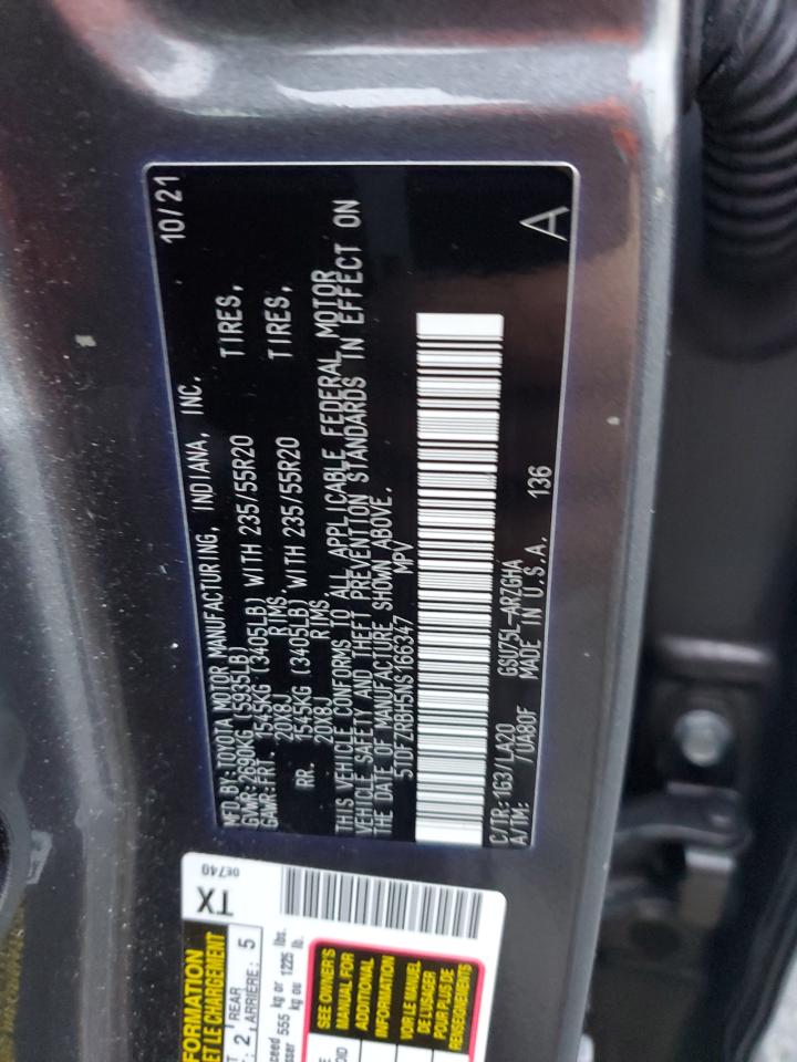 2022 TOYOTA HIGHLANDER PLATINUM VIN:5TDFZRBH5NS166347