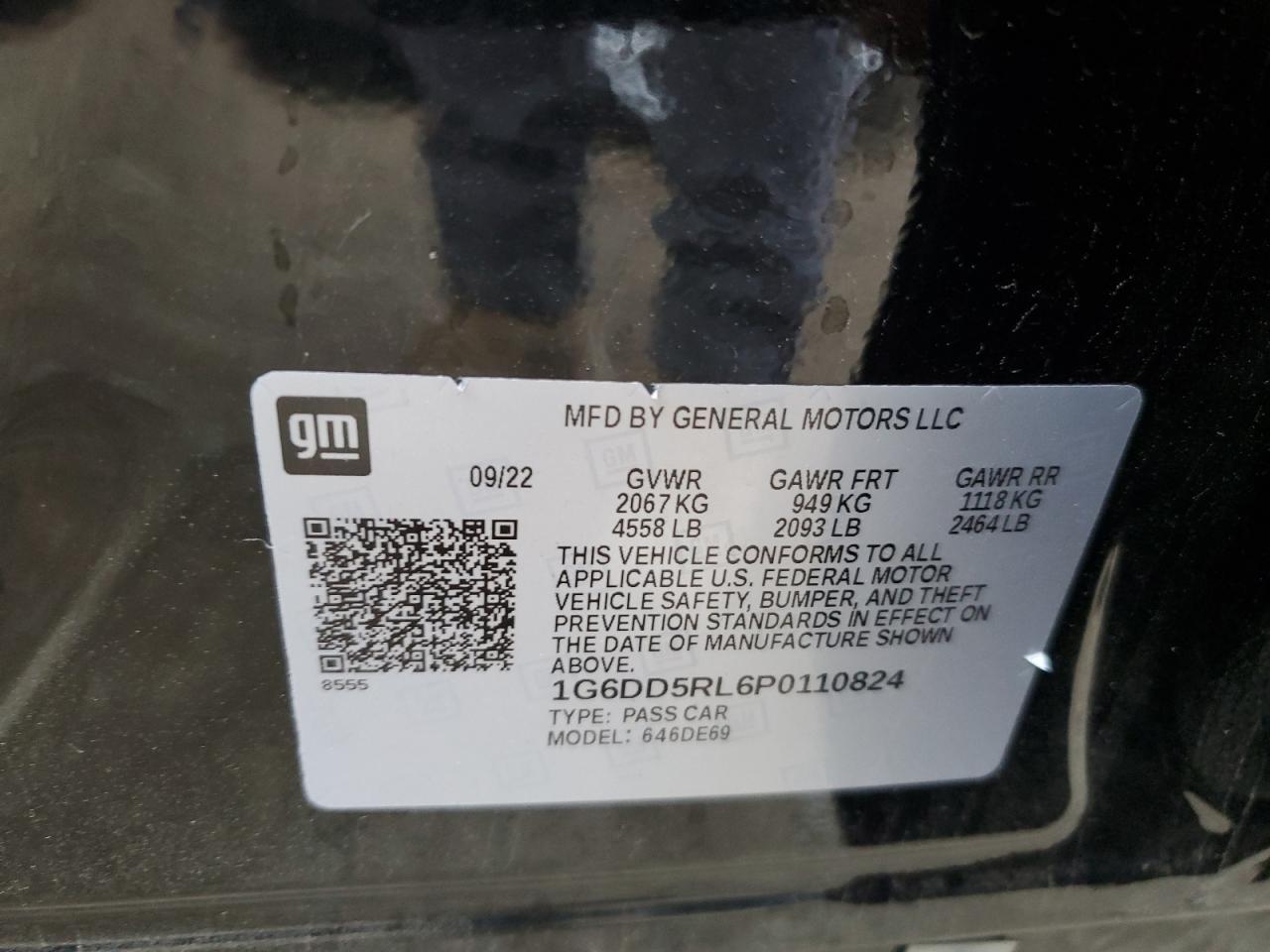 2023 CADILLAC CT4-V VIN:1G6DD5RL6P0110824