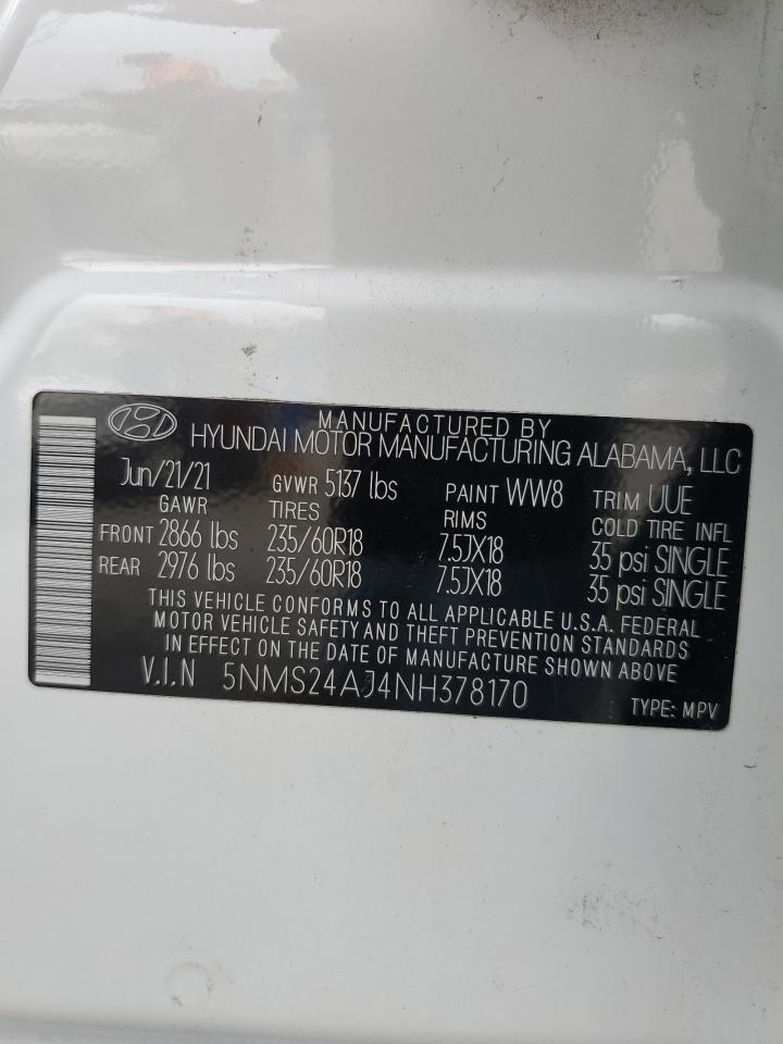 2022 HYUNDAI SANTA FE SEL VIN:5NMS24AJ4NH378170