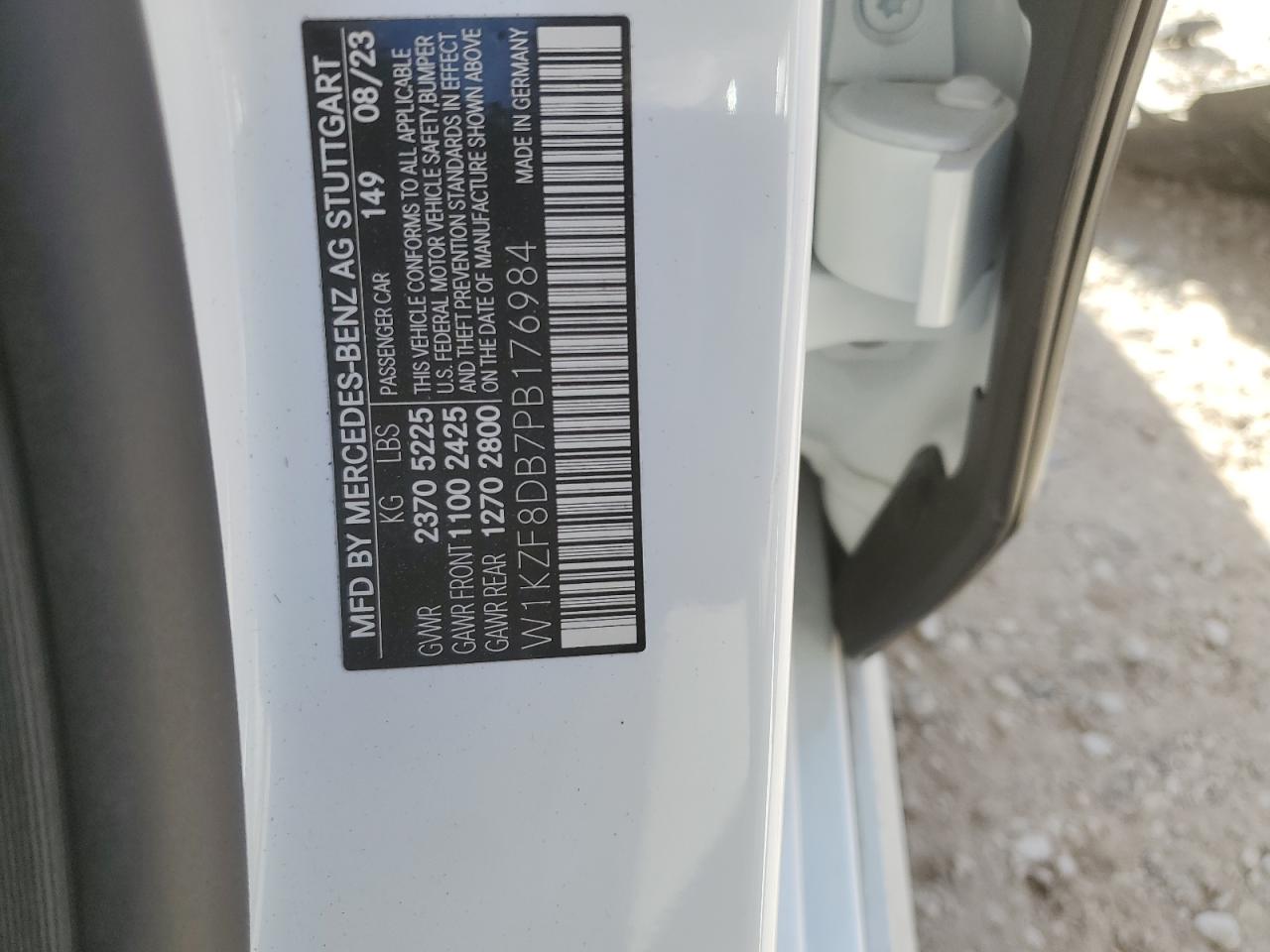 2023 MERCEDES-BENZ E 350 VIN:W1KZF8DB7PB176984