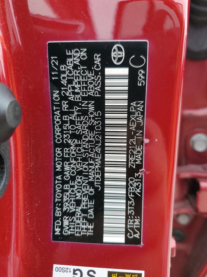 2022 TOYOTA COROLLA LE VIN:JTDEPMAE4NJ210315