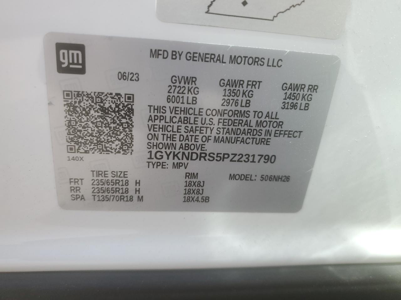 2023 CADILLAC XT5 PREMIUM LUXURY VIN:1GYKNDRS5PZ231790