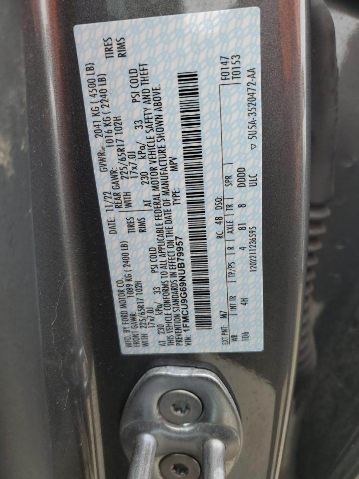 2022 FORD ESCAPE SE VIN:1FMCU9G69NUB79957