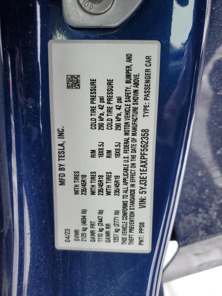 2023 TESLA MODEL 3 VIN:5YJ3E1EAXPF562358