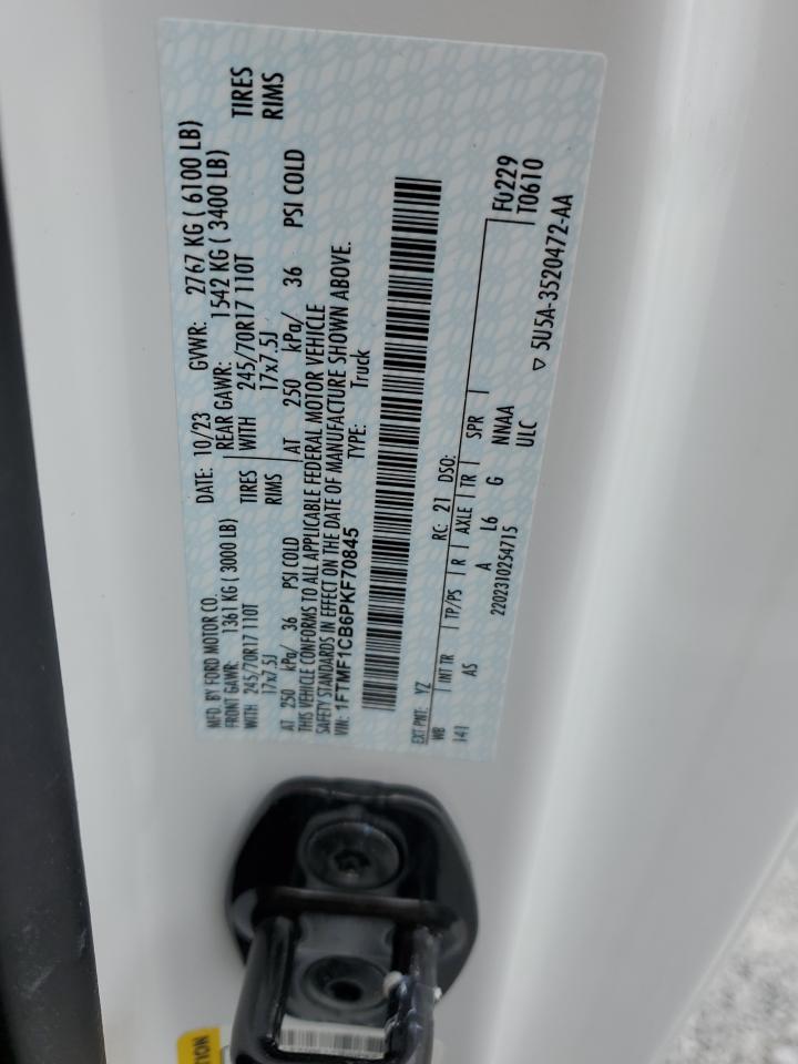 2023 FORD F150 VIN:1FTMF1CB6PKF70845