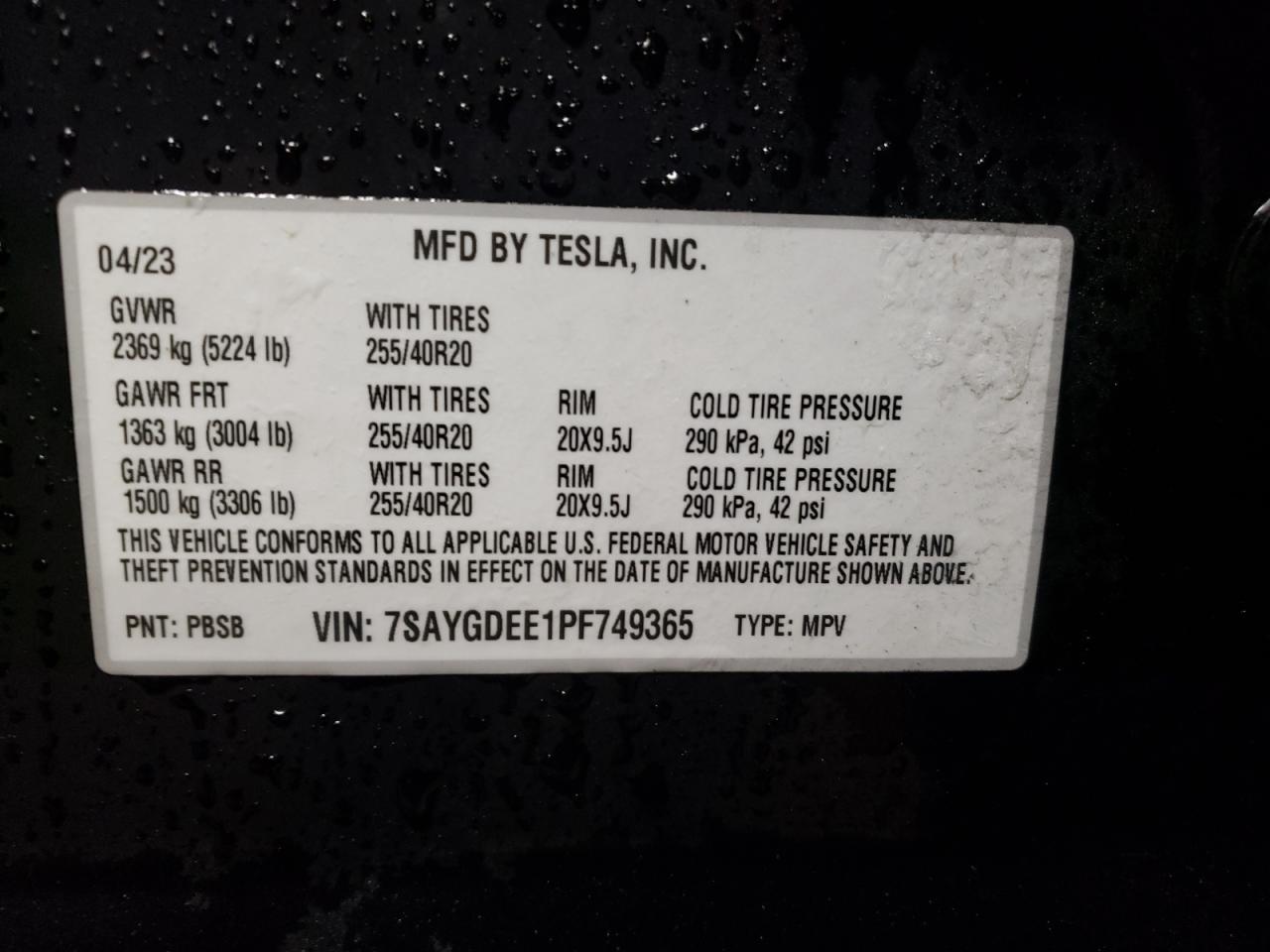 2023 TESLA MODEL Y VIN:1G6DM5E3XC0126508