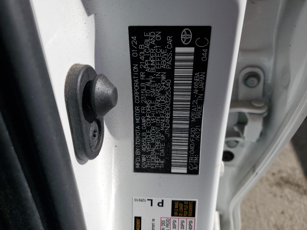 2024 TOYOTA COROLLA SE VIN:JTND4MBE0R3225340