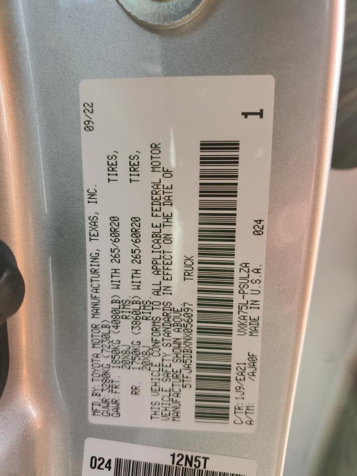 2022 TOYOTA TUNDRA CREWMAX LIMITED VIN:5TFJA5DBXNX056097