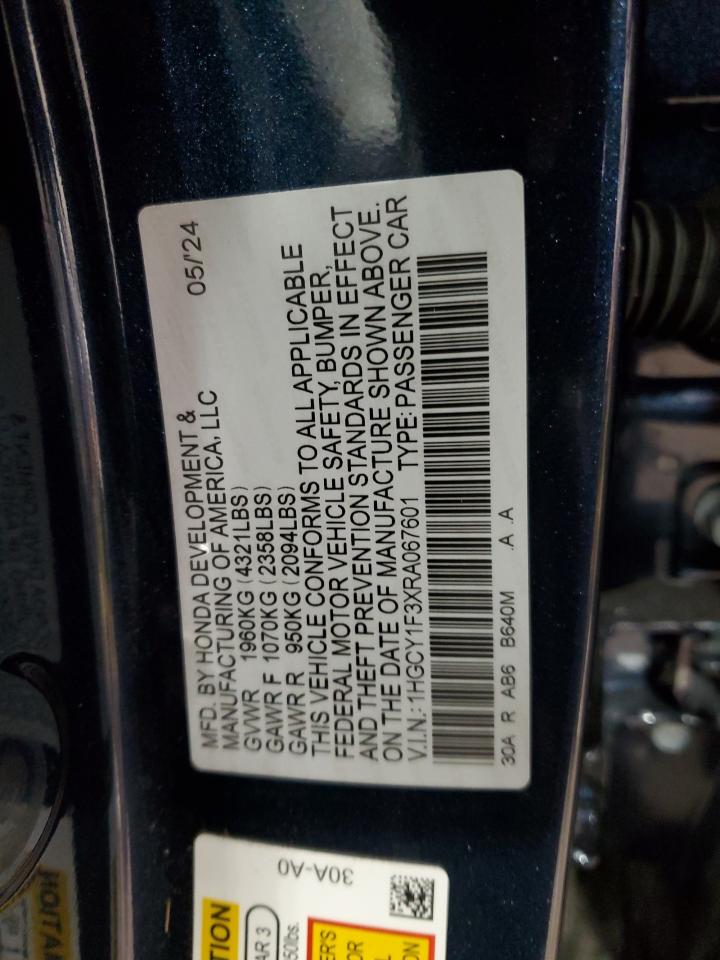 2024 HONDA ACCORD EX VIN:1HGCY1F3XRA067601