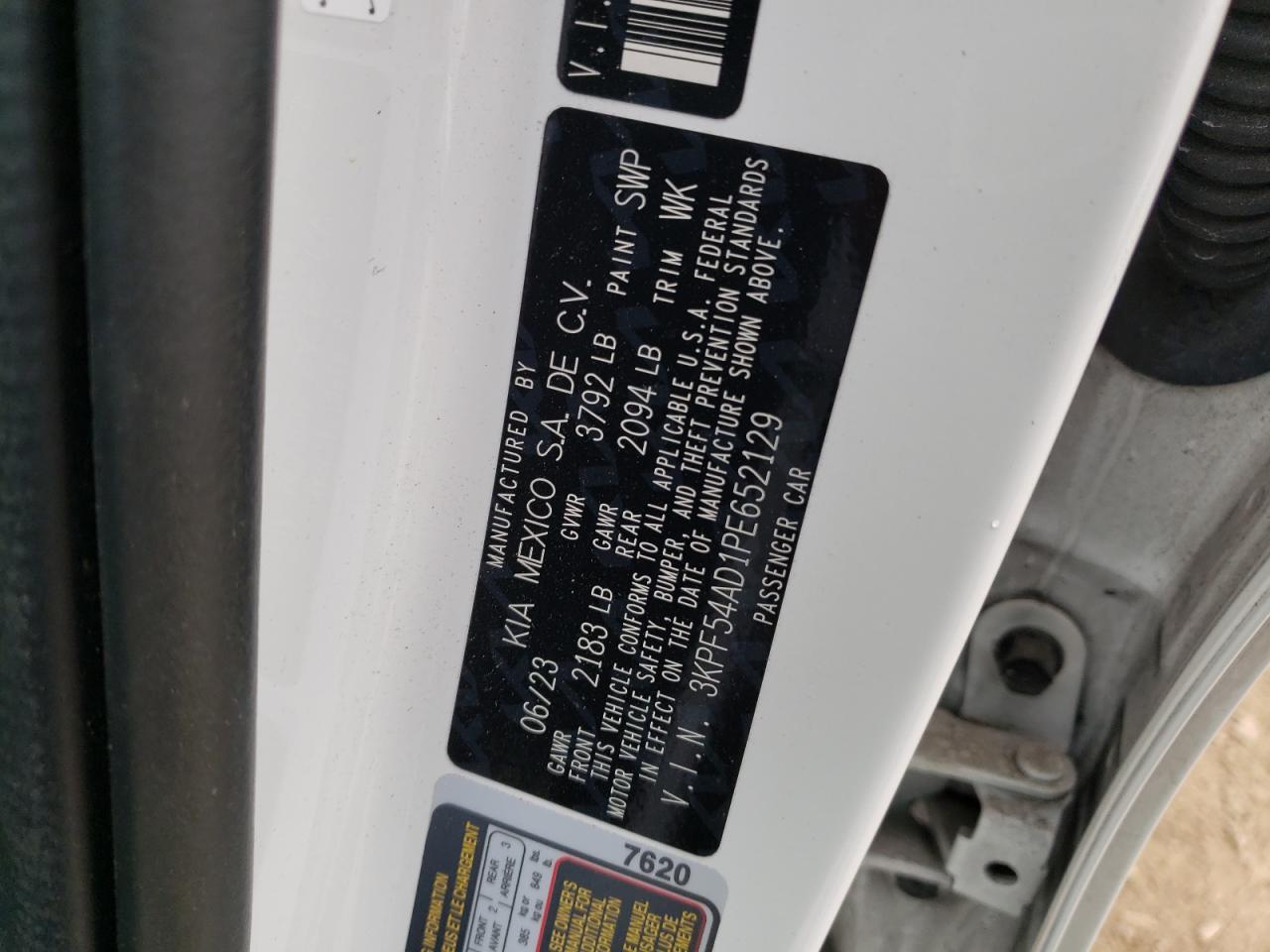 2023 KIA FORTE GT LINE VIN:3KPF54AD1PE652129