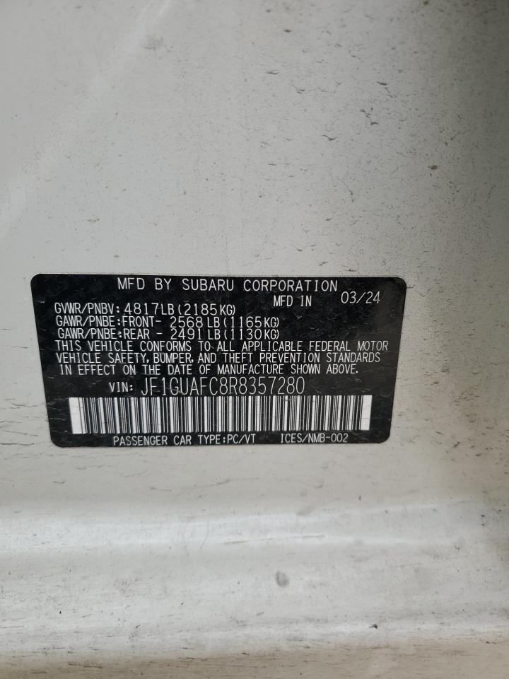 2024 SUBARU IMPREZA SPORT VIN:JF1GUAFC8R8357280