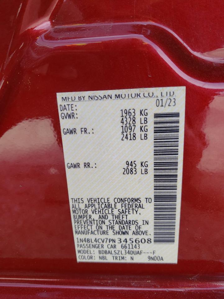 2023 NISSAN ALTIMA SR VIN:1N4BL4CV7PN345608