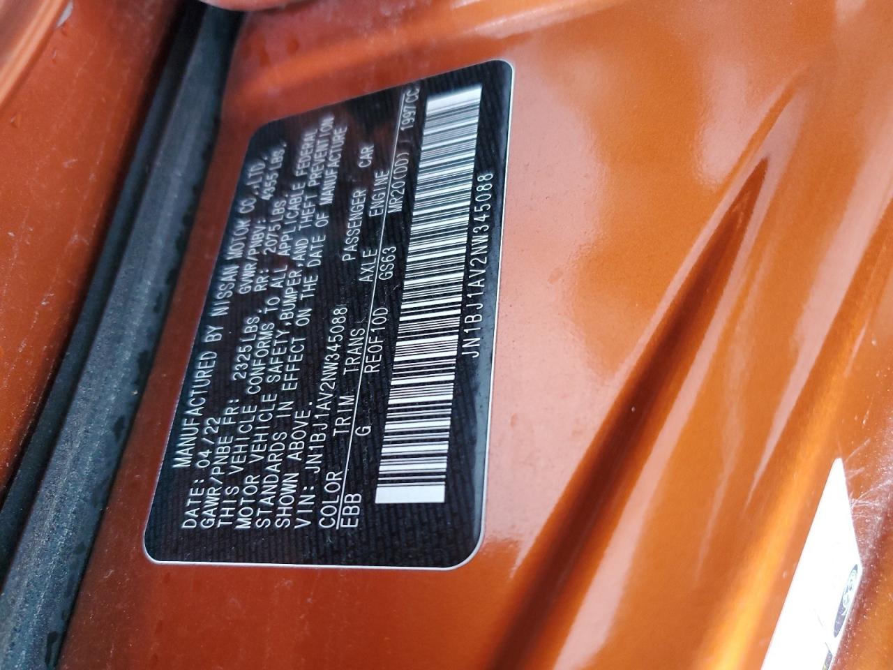 2022 NISSAN ROGUE SPORT S VIN:JN1BJ1AV2NW345088