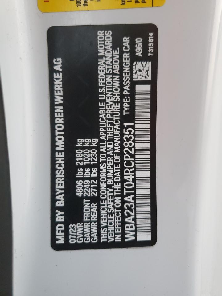 2024 BMW 430I VIN:WBA23AT04RCP28351