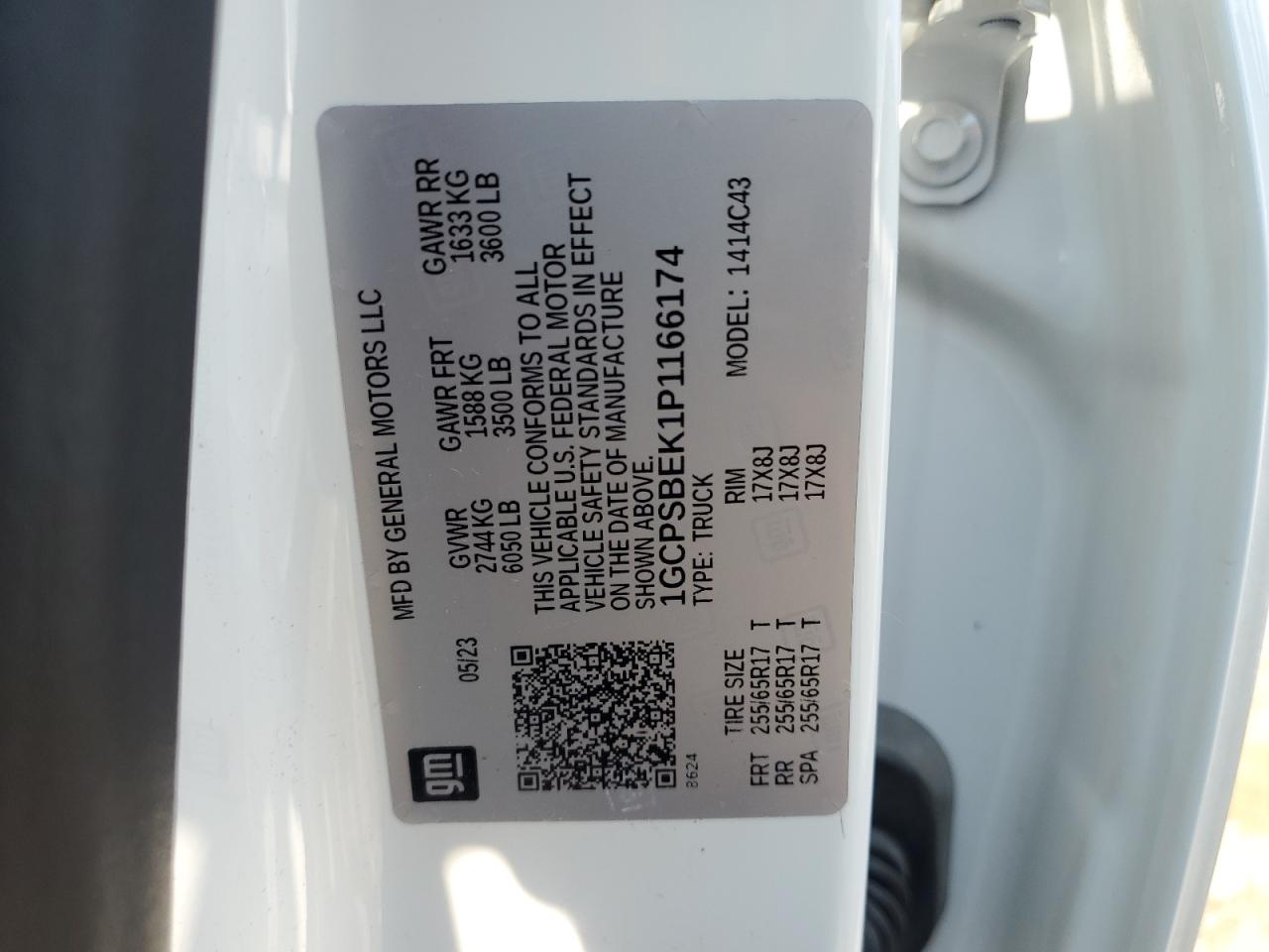 2023 CHEVROLET COLORADO VIN:1GCPSBEK1P1166174