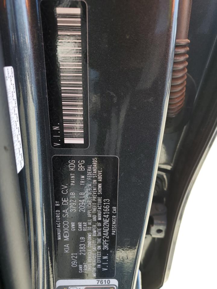 2022 KIA FORTE FE VIN:3KPF24AD2NE416613