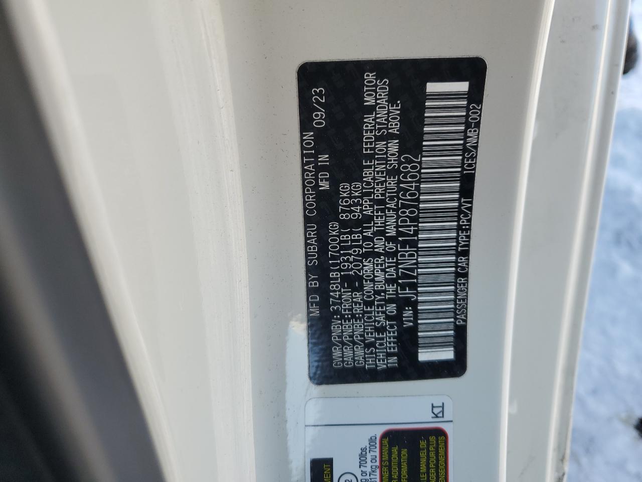 2023 TOYOTA GR 86 PREMIUM VIN:JF1ZNBF14P8764682