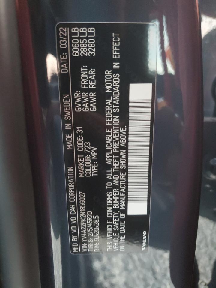 2022 VOLVO XC90 T6 MOMENTUM VIN:YV4A22PK2N1856027