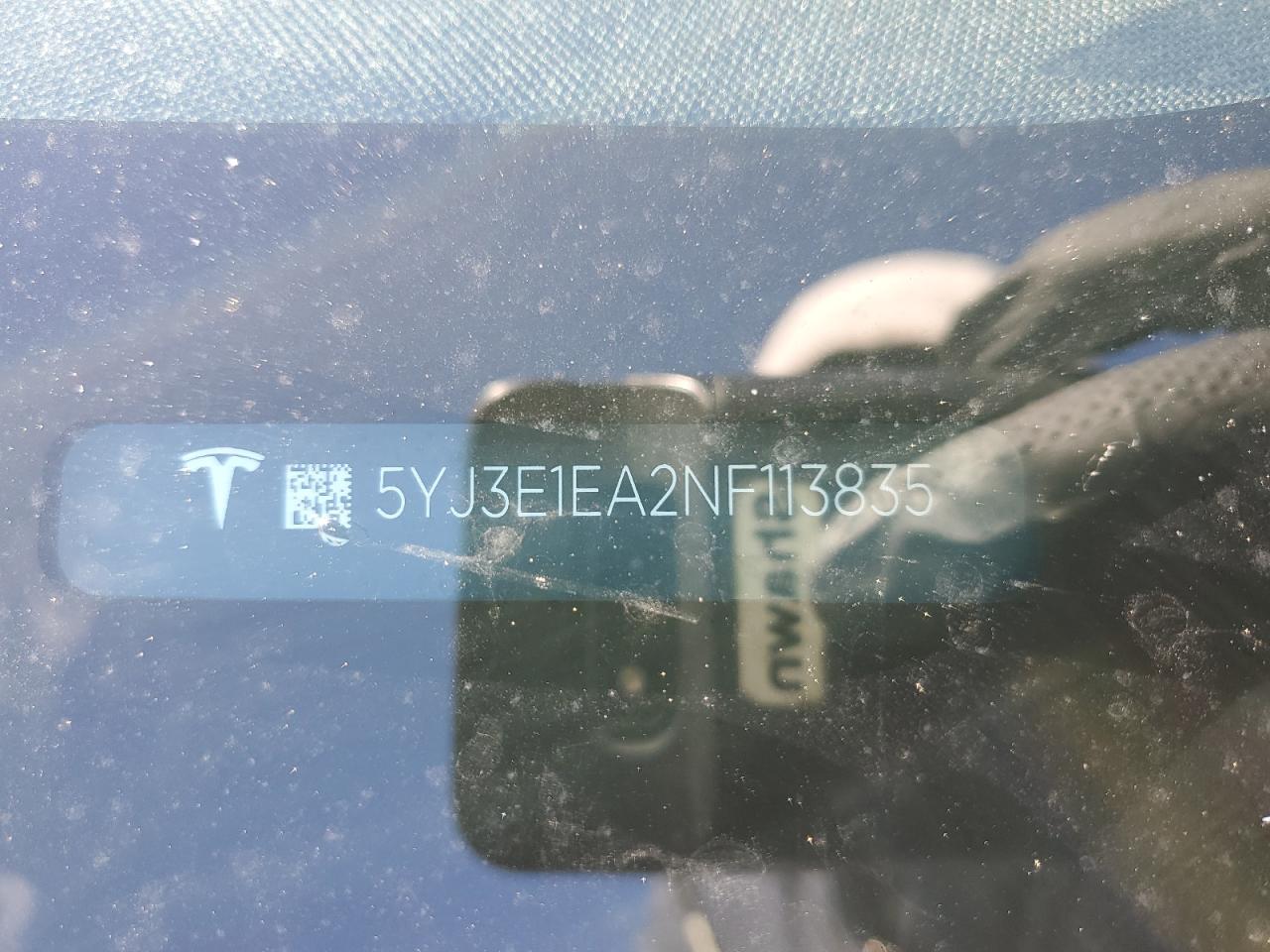 2022 TESLA MODEL 3 VIN:5YJ3E1EA2NF113835