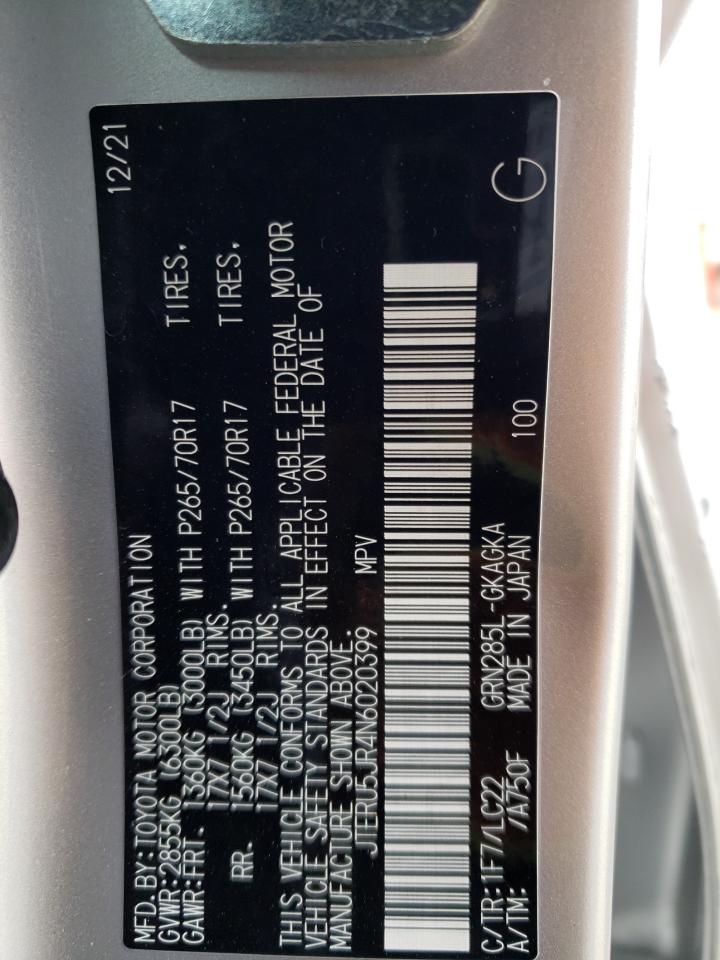 2022 TOYOTA 4RUNNER SR5 PREMIUM VIN:JTERU5JR4N6020399