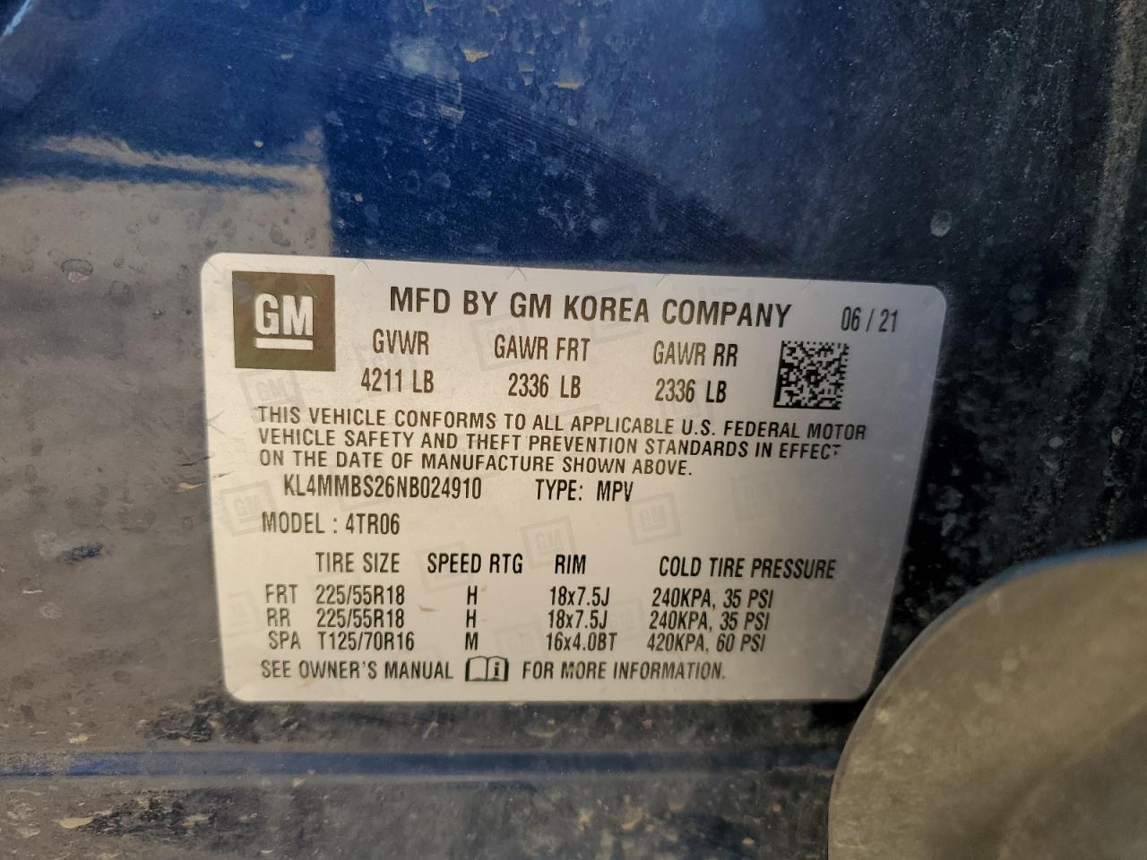 2022 BUICK ENCORE GX PREFERRED VIN:KL4MMBS26NB024910