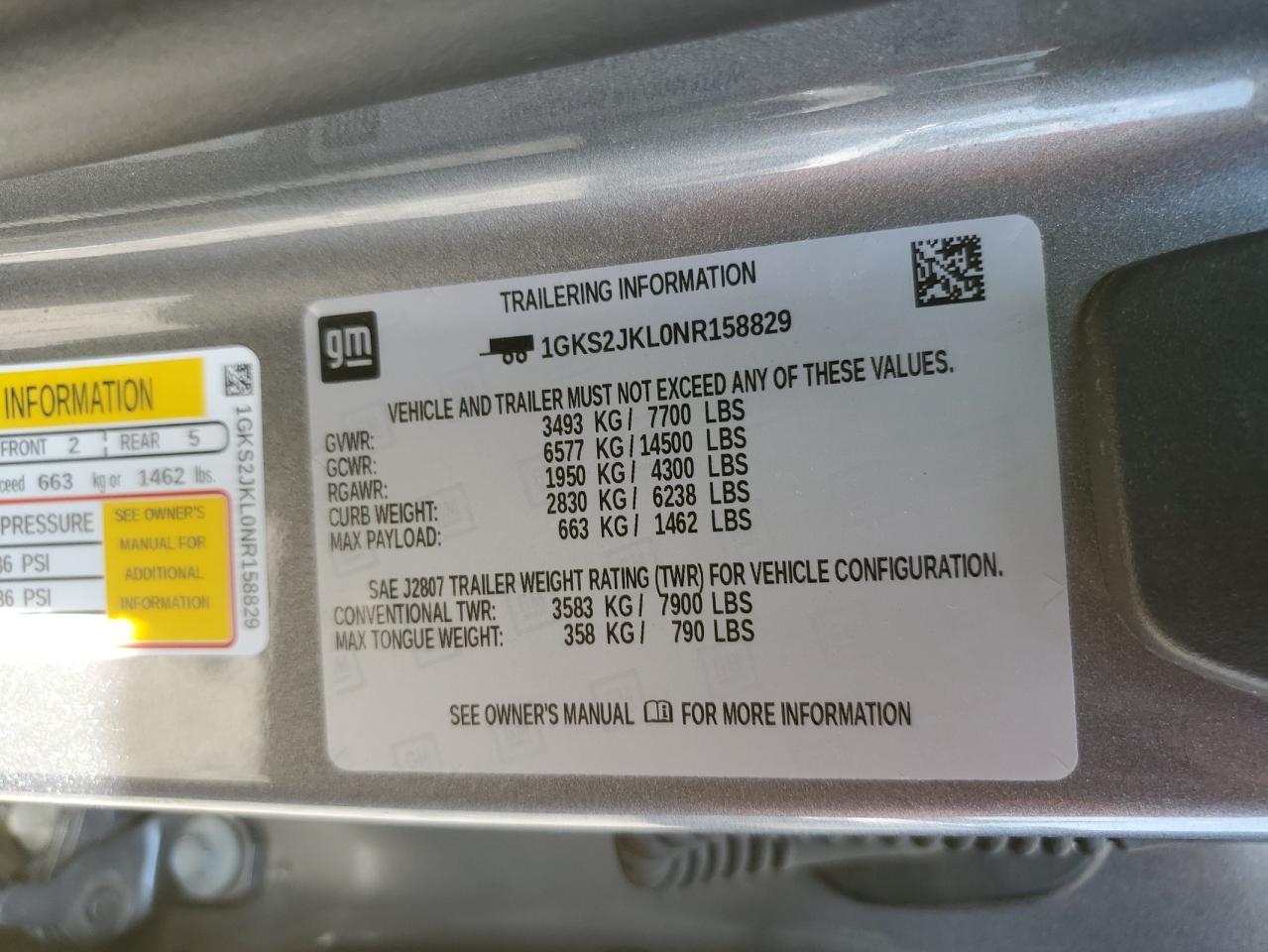 2022 GMC YUKON XL DENALI VIN:1GKS2JKL0NR158829