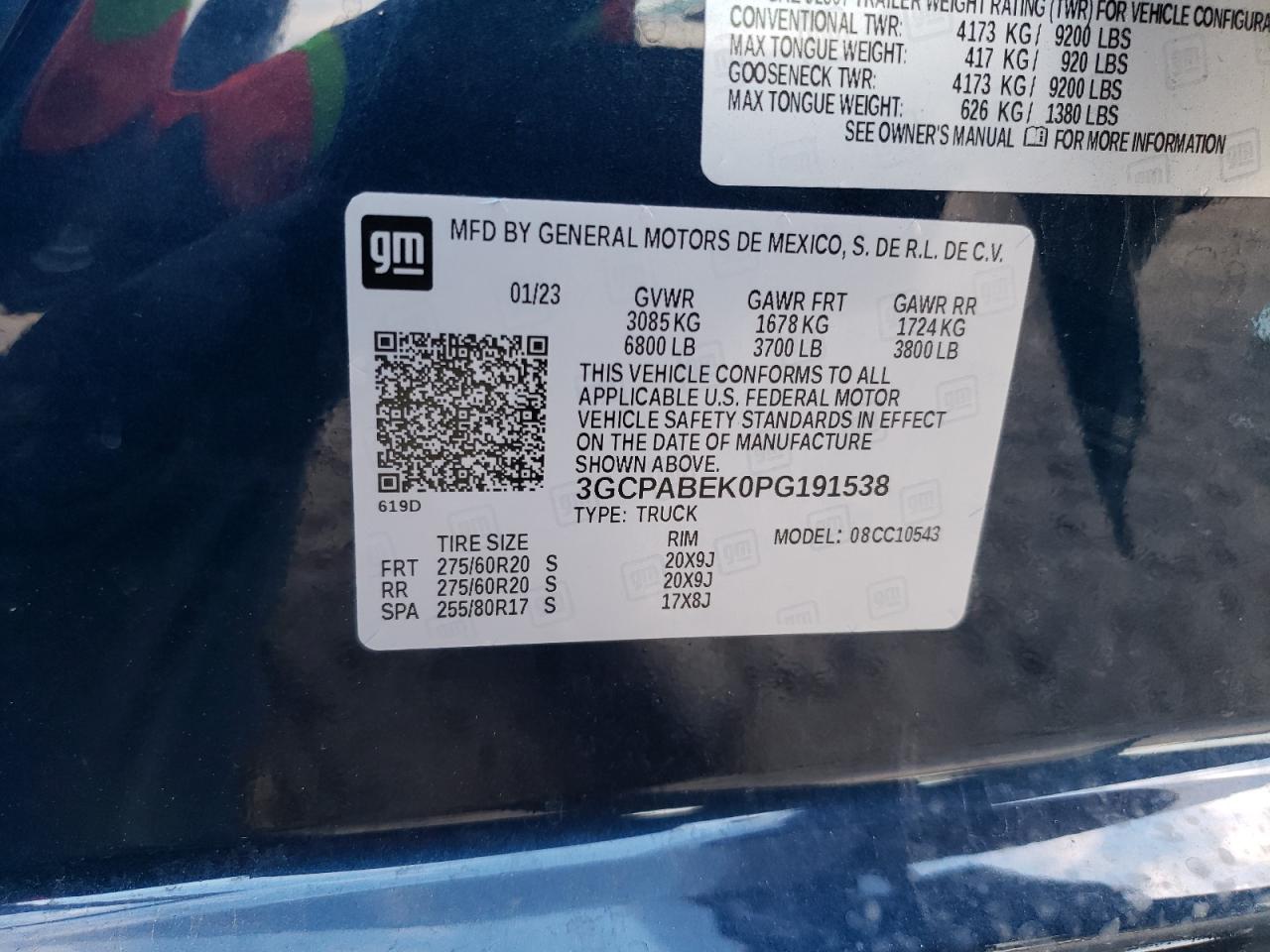 2023 CHEVROLET SILVERADO C1500 CUSTOM VIN:3GCPABEK0PG191538