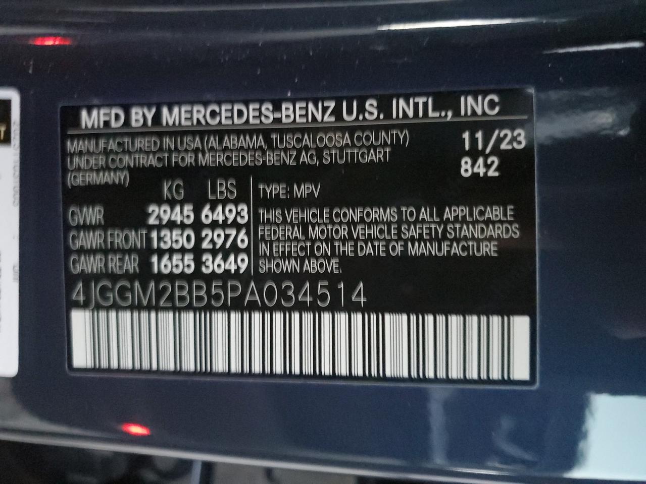 2023 MERCEDES-BENZ EQE SUV 350+ VIN:4JGGM2BB5PA034514