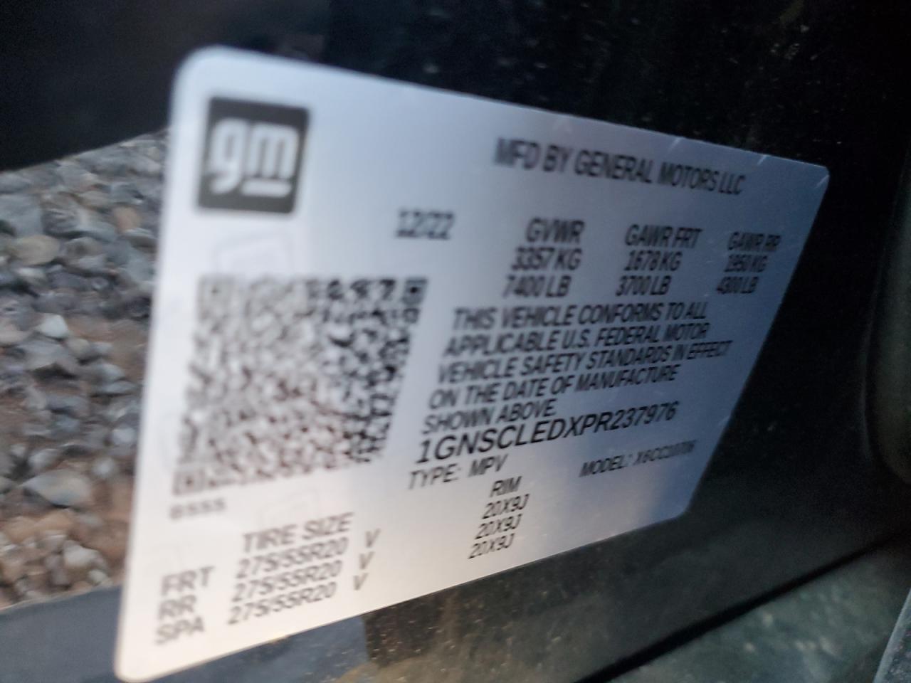 2023 CHEVROLET TAHOE C1500 VIN:1GNSCLEDXPR237976