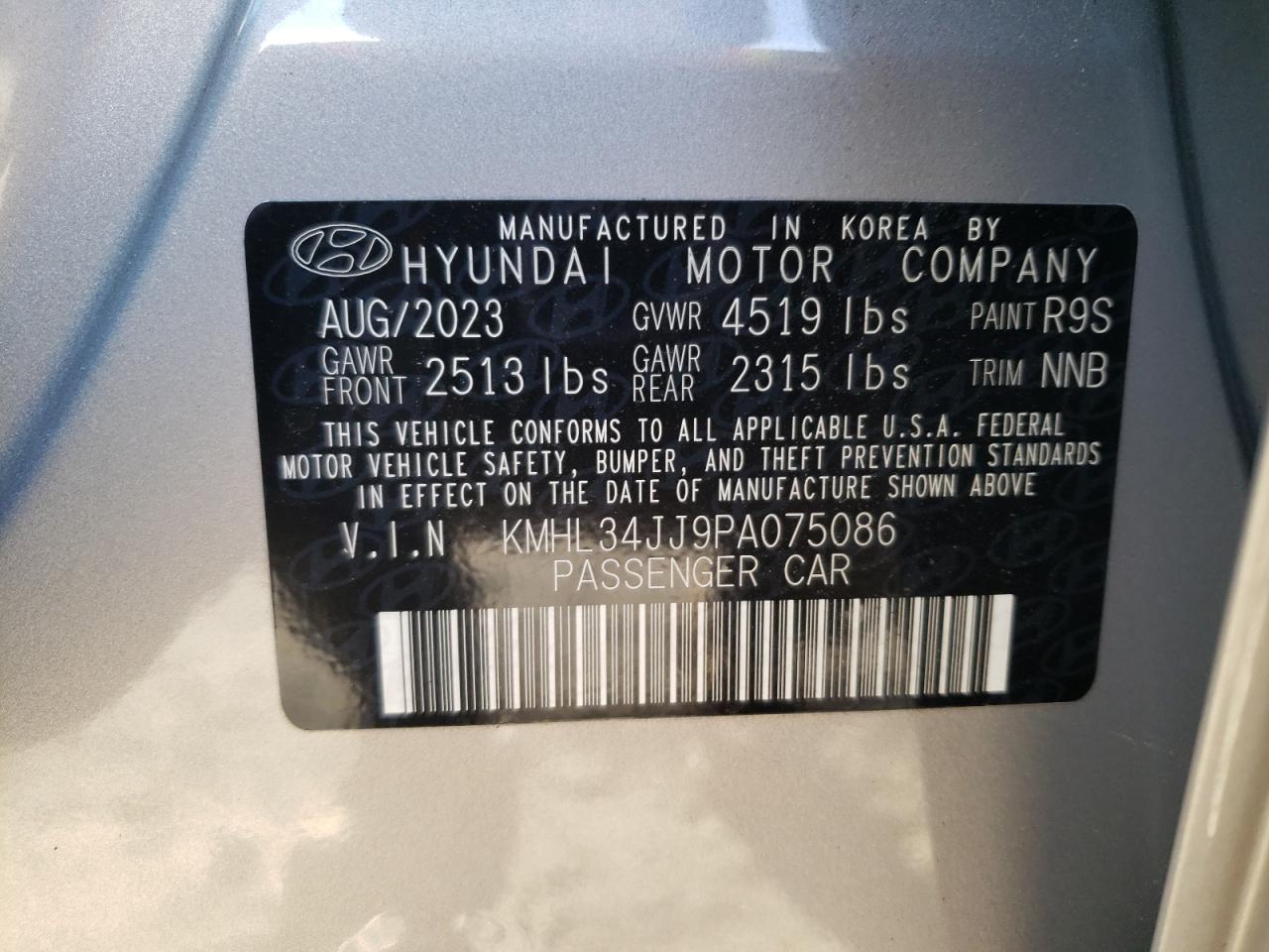 2023 HYUNDAI SONATA HYBRID VIN:KMHL34JJ9PA075086