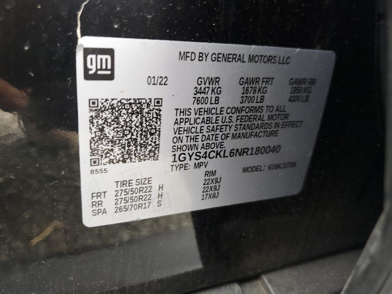 2022 CADILLAC ESCALADE PREMIUM LUXURY VIN:1GYS4CKL6NR180040