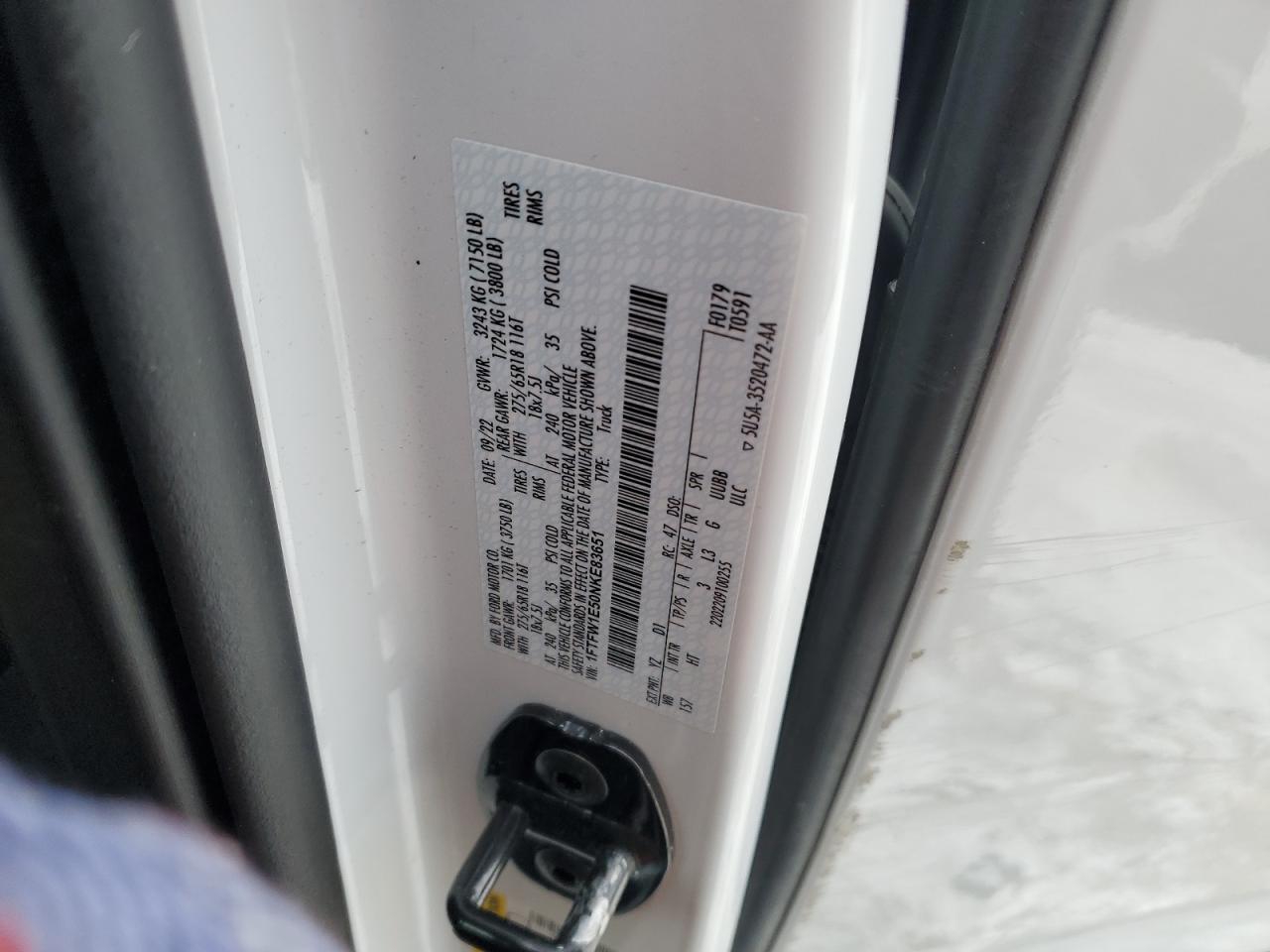 2022 FORD F150 SUPERCREW VIN:1FTFW1E50NKE83651