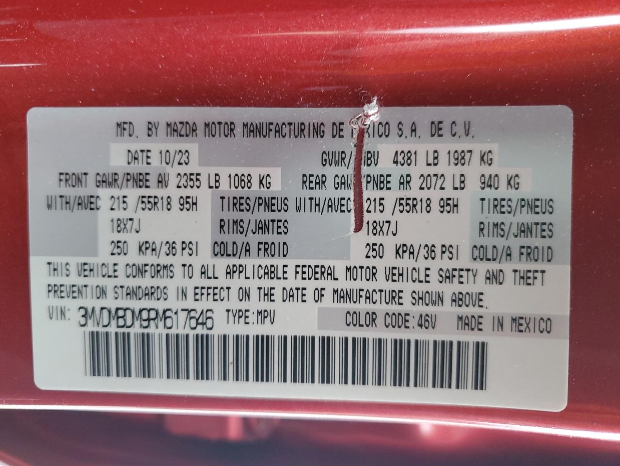 2024 MAZDA CX-30 PREMIUM VIN:3MVDMBDM9RM617646