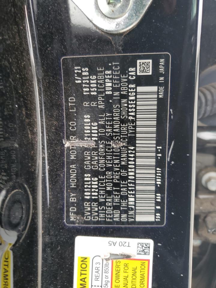 2022 HONDA CIVIC EX VIN:JHMFE1F70NX004424