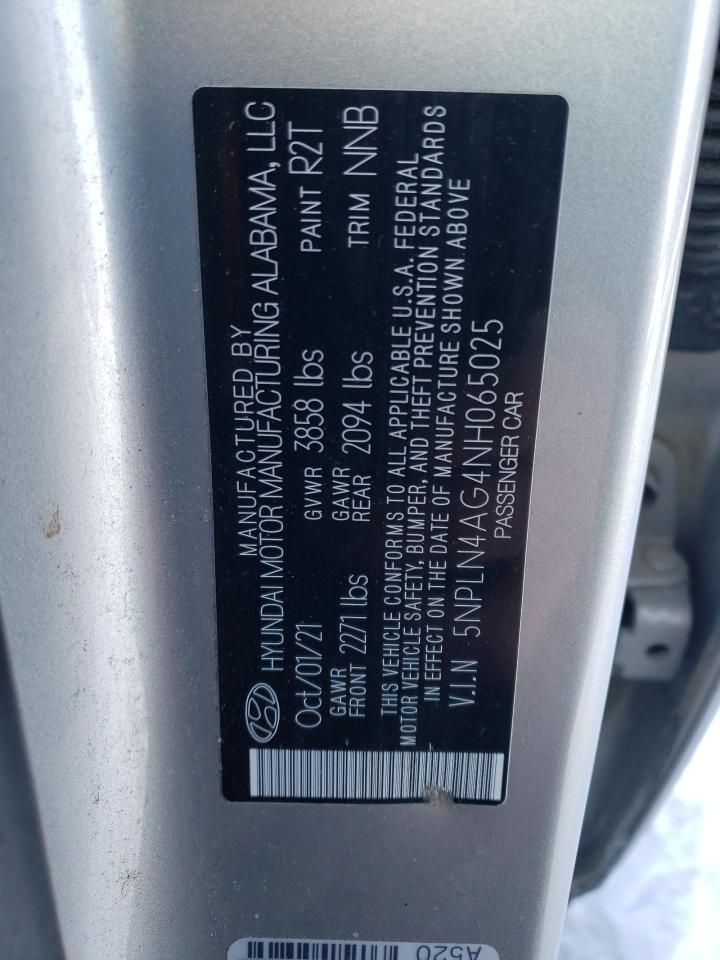 2022 HYUNDAI ELANTRA SEL VIN:5NPLN4AG4NH065025