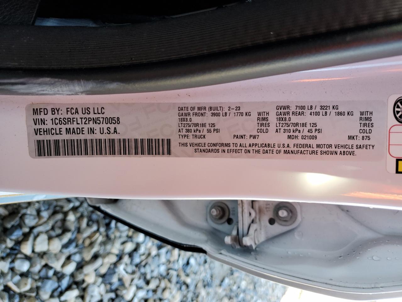 2023 RAM 1500 REBEL VIN:1C6SRFLT2PN570058