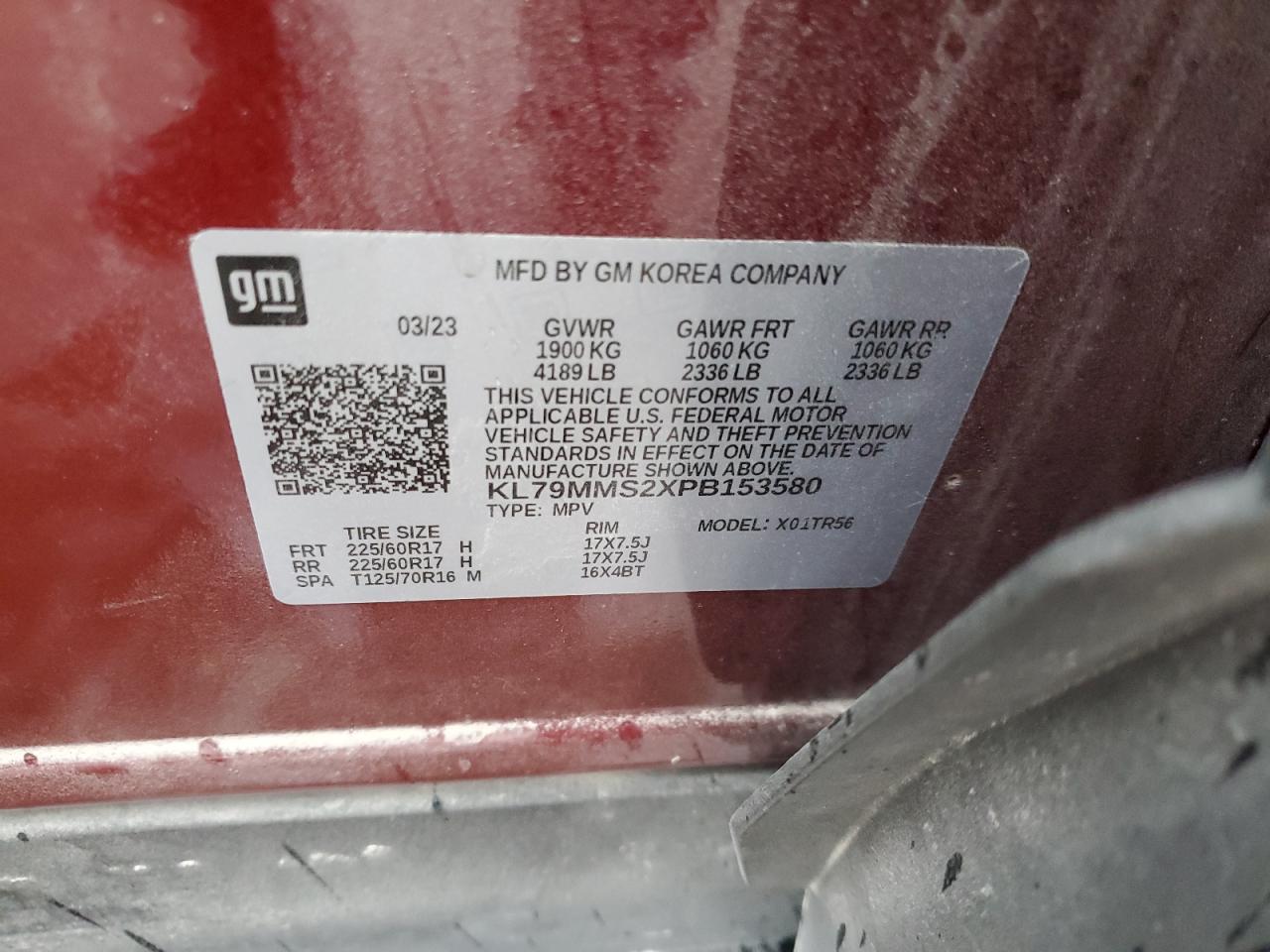 2023 CHEVROLET TRAILBLAZER LS VIN:KL79MMS2XPB153580