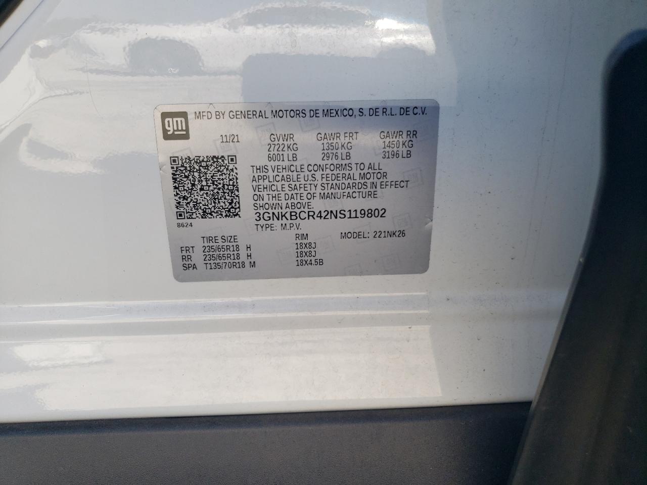 2022 CHEVROLET BLAZER 2LT VIN:3GNKBCR42NS119802