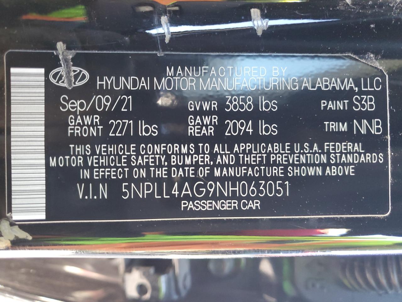 2022 HYUNDAI ELANTRA SE VIN:5NPLL4AG9NH063051